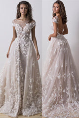 Short Sleeve Backless Lace A Line Popular Wedding Dresses Online
