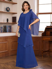 Short Sleeve Long A Line Mother of the Bride Dress with Ruffles and Flowers