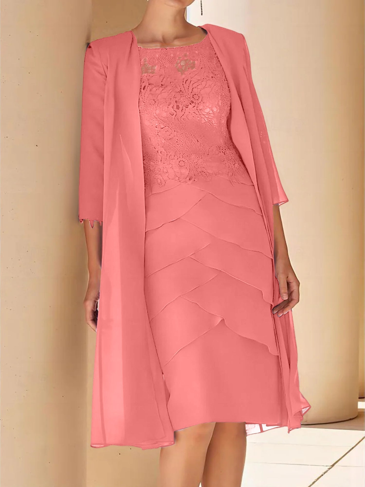 Short Sleeve Knee Length Lace Sheath Dress for the Mother of the Bride