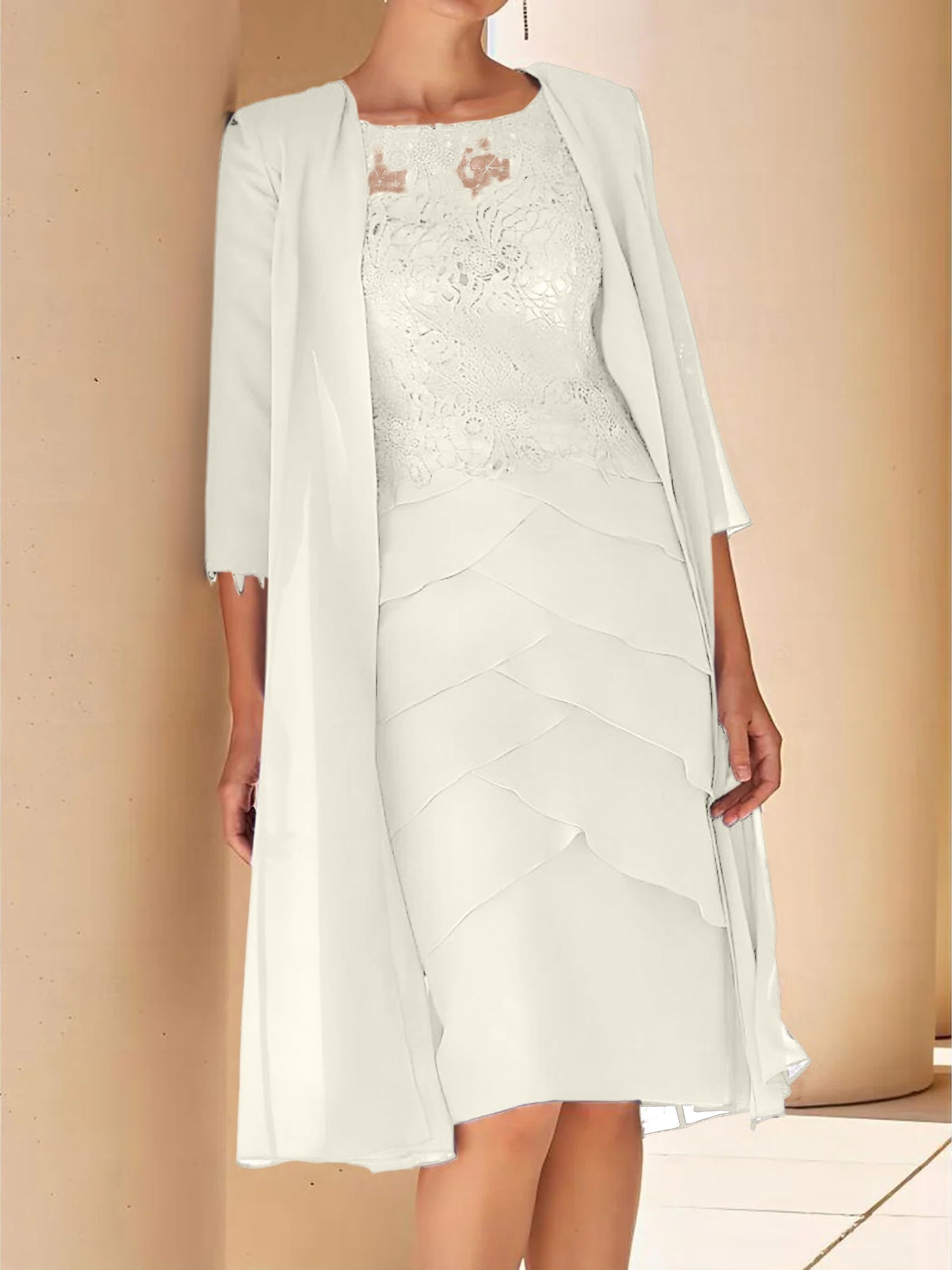 Short Sleeve Knee Length Lace Sheath Dress for the Mother of the Bride