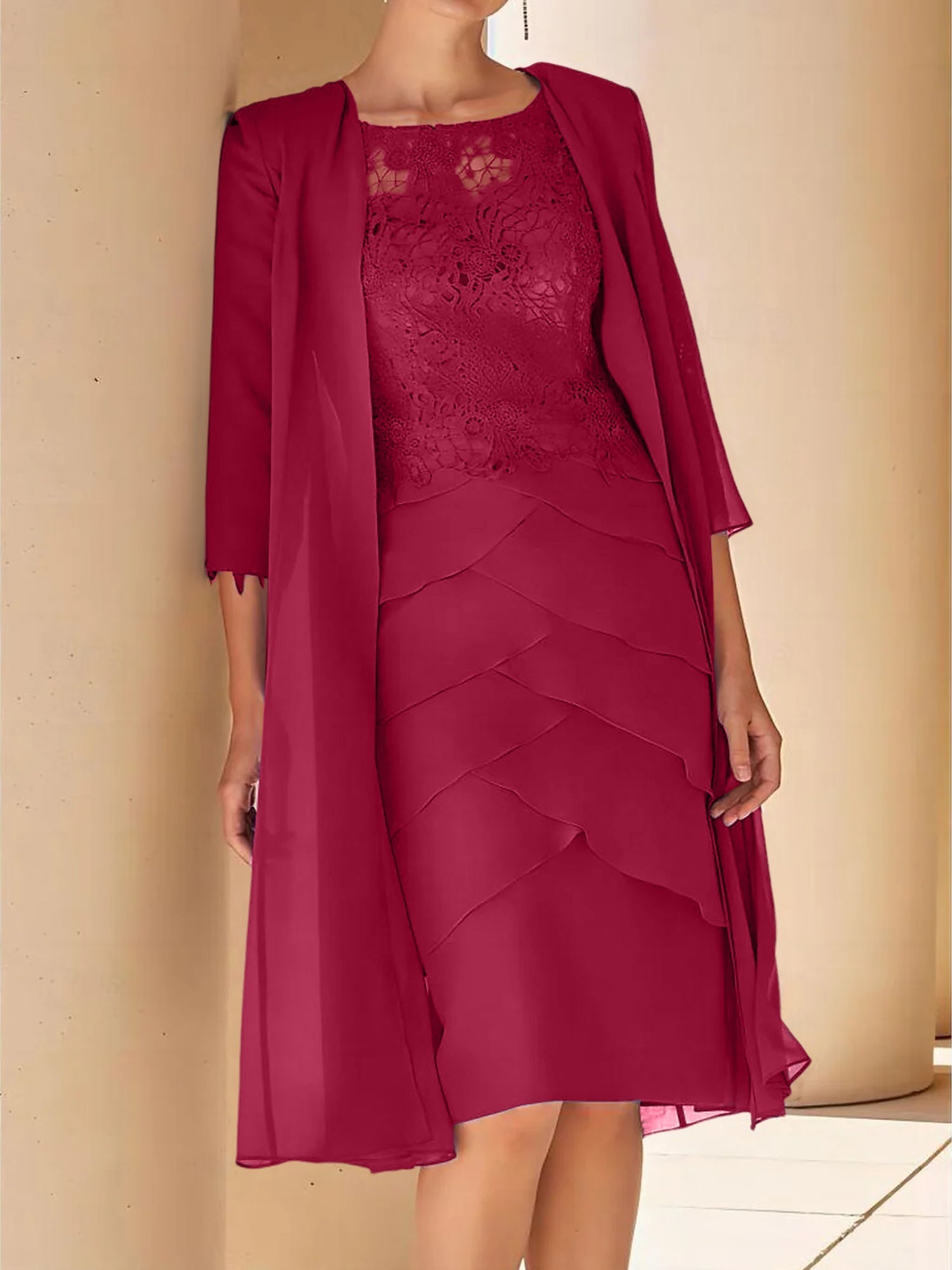 Short Sleeve Knee Length Lace Sheath Dress for the Mother of the Bride