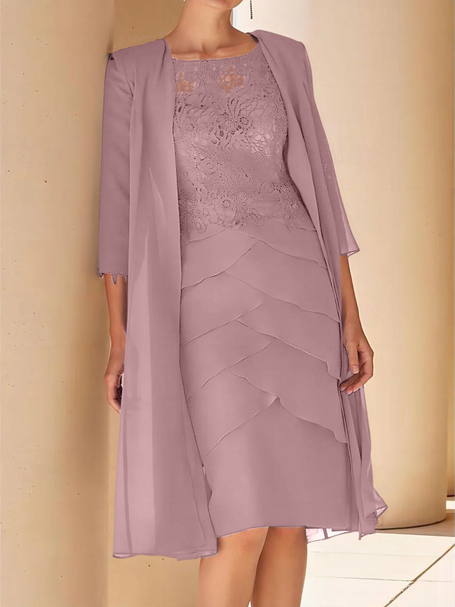 Short Sleeve Knee Length Lace Sheath Dress for the Mother of the Bride