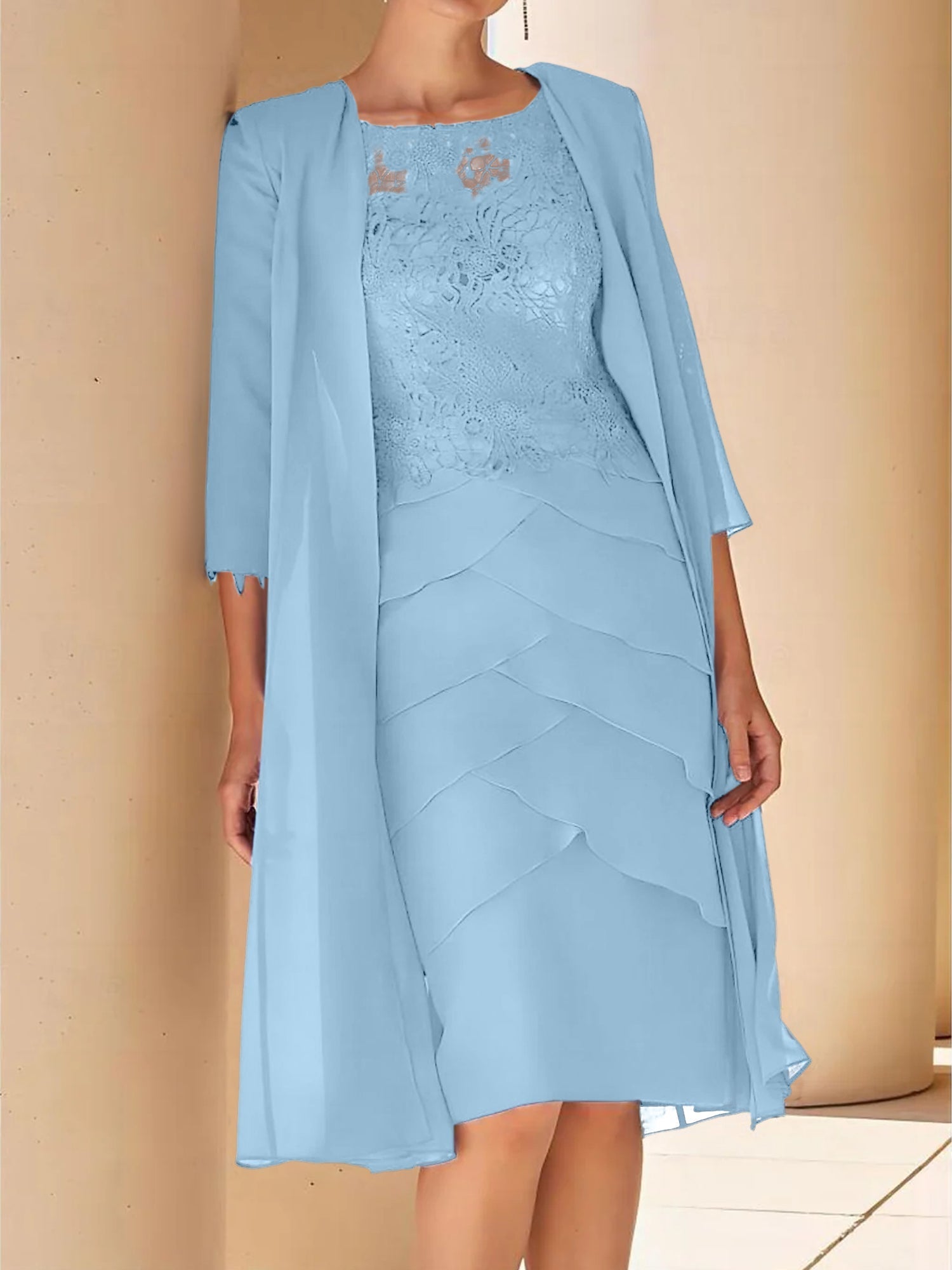 Short Sleeve Knee Length Lace Sheath Dress for the Mother of the Bride