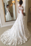 Short Sleeves A-line Flowers Wedding Dresses  Appliques Princess Bride Dress