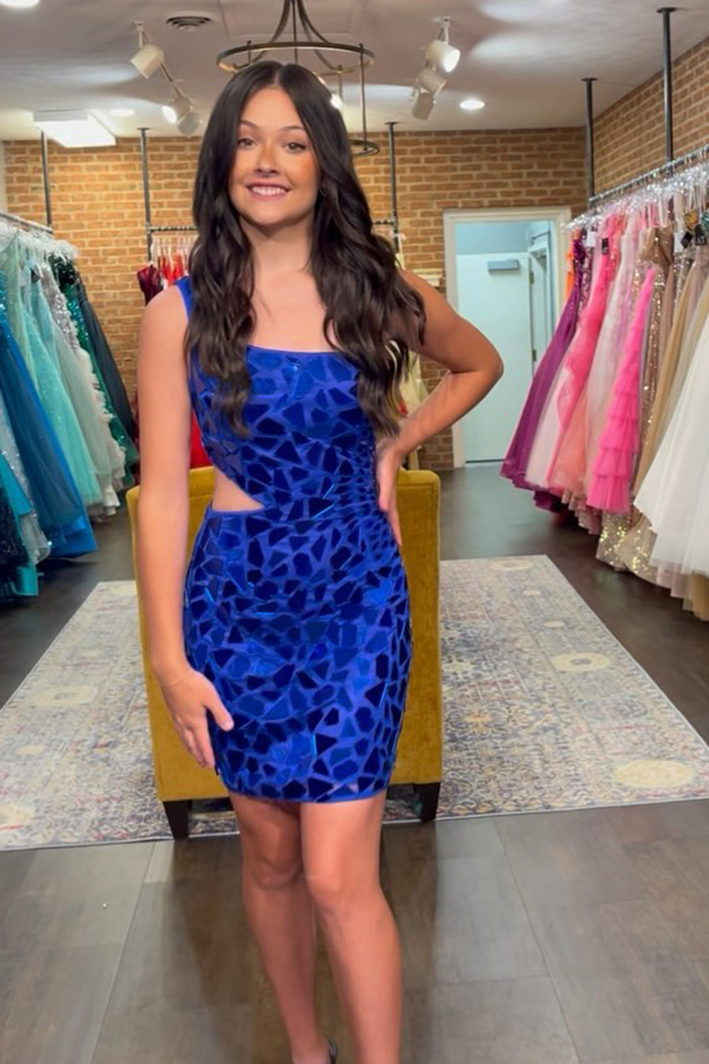Silver Homecoming Dresses Sequin Cut Out Tight Short Cocktail Dresses