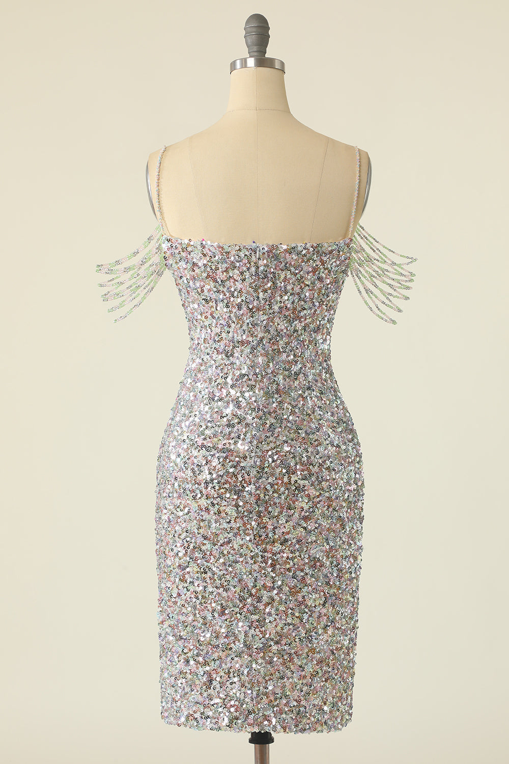 Silver Homecoming Dresses Sequined Cocktail Dress With Fringes