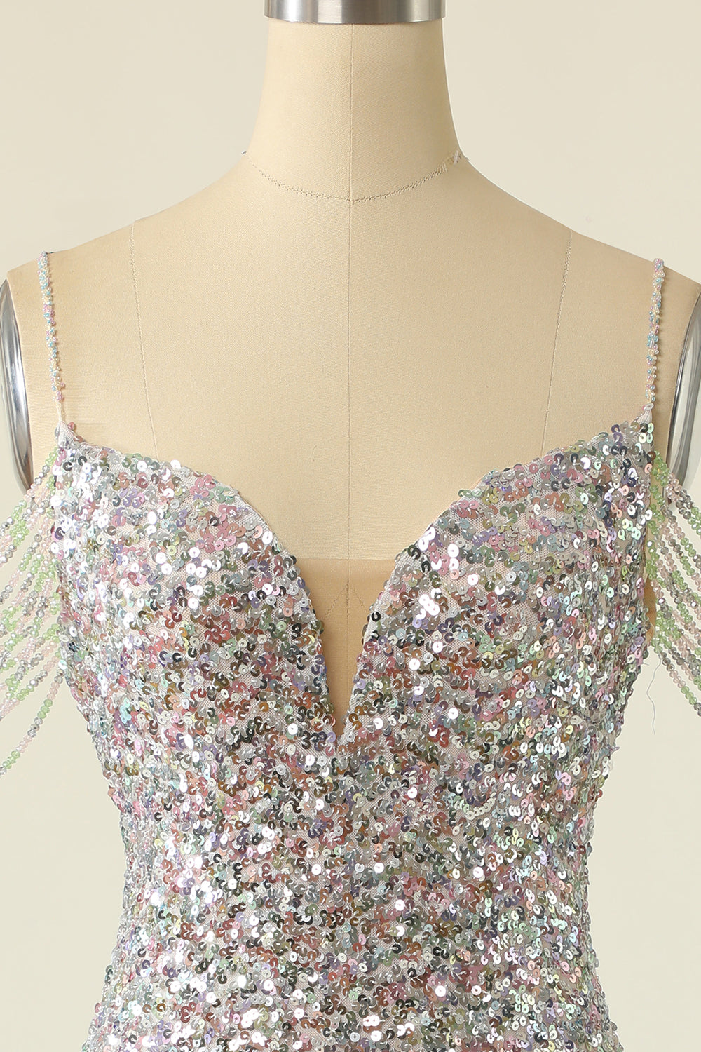 Silver Homecoming Dresses Sequined Cocktail Dress With Fringes