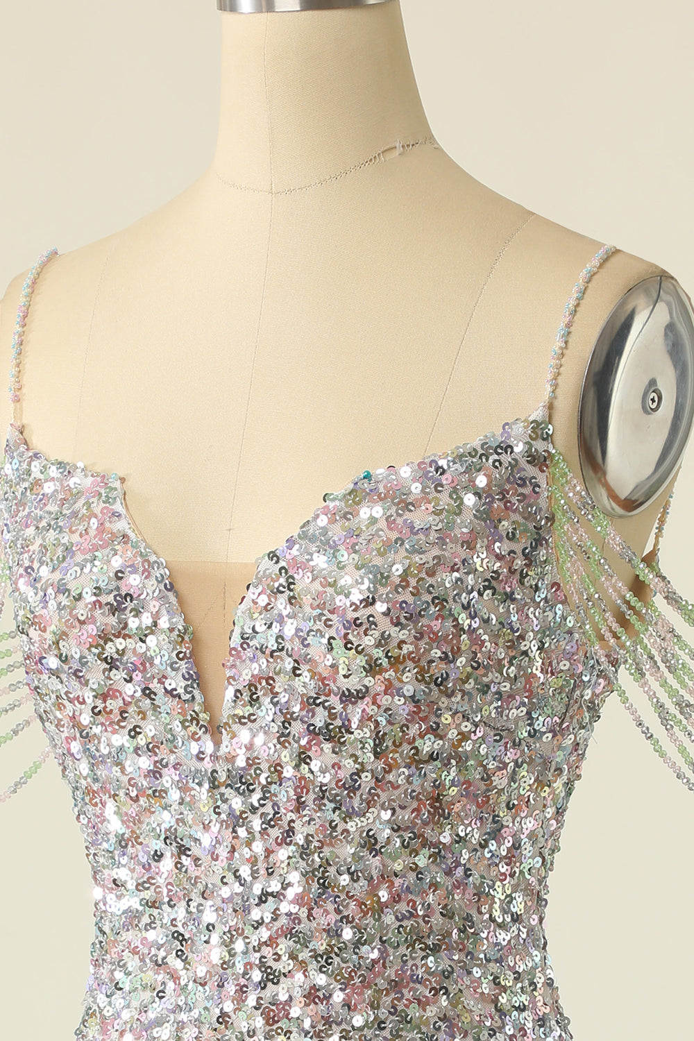 Silver Homecoming Dresses Sequined Cocktail Dress With Fringes