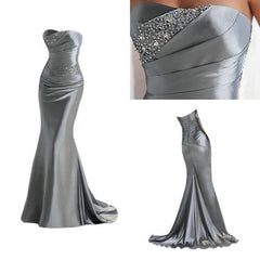 Silver Mermaid Sexy Long Evening Dresses with Sparkly Sequins Long Train Bridesmaid Dresses LFC036