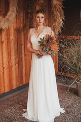 Simple A-Line Lace Chiffon Beach Wedding Dress Online