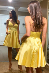 Simple A-Line Yellow Homecoming Dresses Prom Dress with Pockets