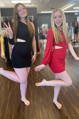 Simple Black Homecoming Dresses One Shoulder One Sleeve Cut Out Tight Short Cocktail Dresses