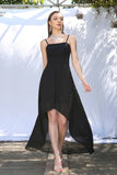 Simple Black Spaghetti Straps Sleeveless A-Line Prom Dresses