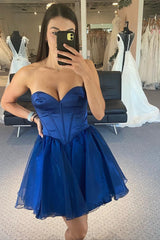 Simple Blue Homecoming Dresses Corset A-Line Short Cocktail Dresses