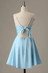 Simple Blue Homecoming Dresses Open Back A Line Prom Dress