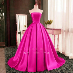 Simple Bows-Sashes Puffy Evening Dresses Red Strapless Prom Dresses