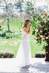 Simple Chiffon Lace Summer Wedding Dresses V Neck Empired Floor Length Plus Size Beach Wedding Dresses for Brides