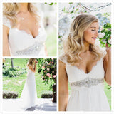 Simple Chiffon Lace Summer Wedding Dresses V Neck Empired Floor Length Plus Size Beach Wedding Dresses for Brides