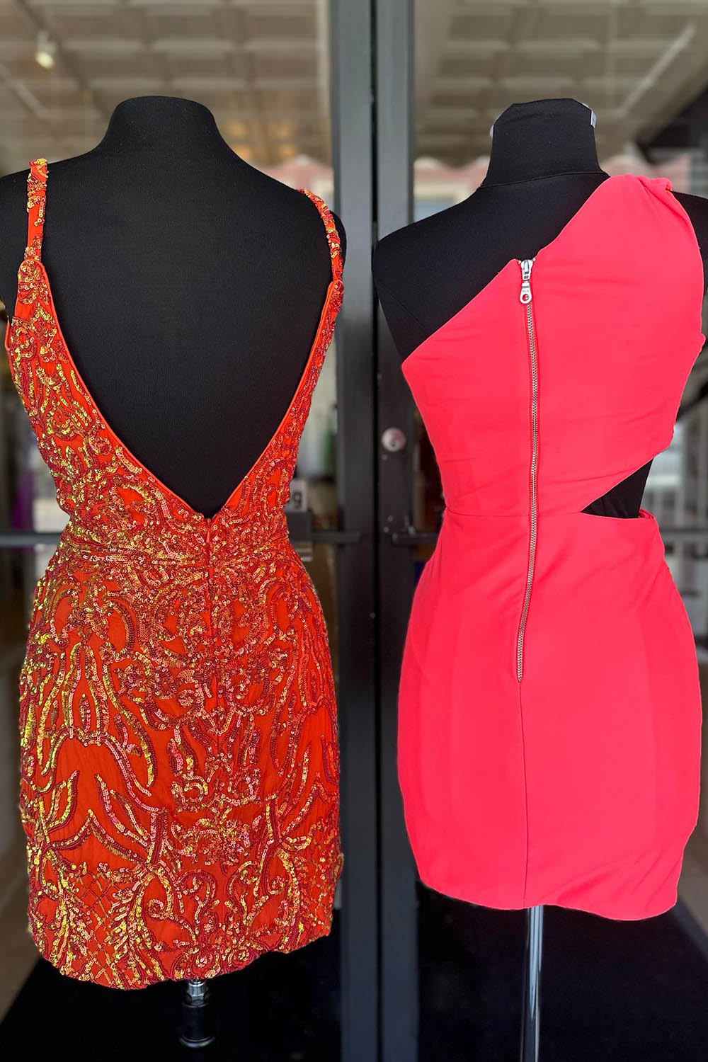 Simple Coral Homecoming Dresses Cut Out Tight Short Cocktail Dresses
