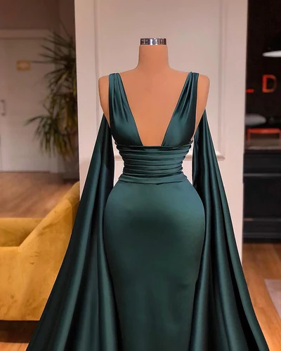 Simple Dark Green V-Neck Designer Sleeveless A-line Prom Dress