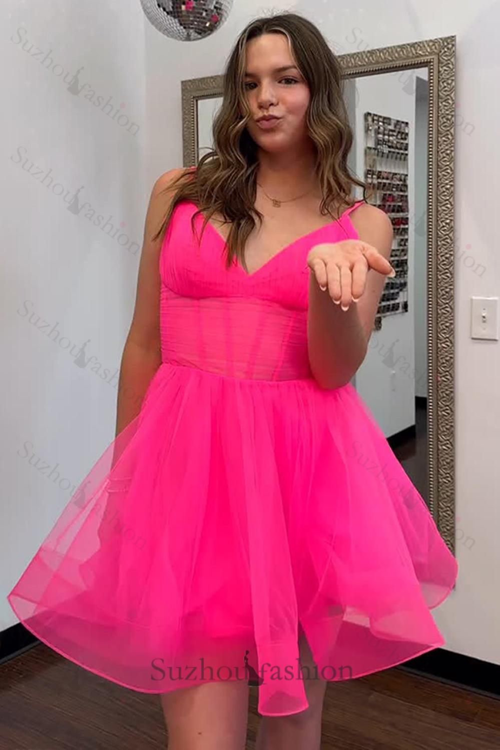 Simple Fuchsia A Line Homecoming Dresses Short Corset Cocktail Dresses