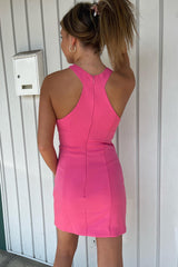 Simple Fuchsia Homecoming Dresses Satin Halter Tight Short Cocktail Dresses