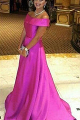 Simple Fuchsia Off the Shoulder Prom Dress New Arrival Sweep Train Formal Occasion Dress