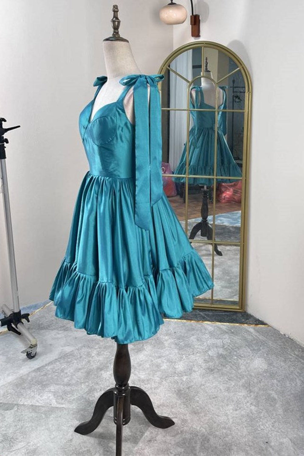 Simple Green Homecoming Dresses Corset A-Line Ruched Short Cocktail Dresses
