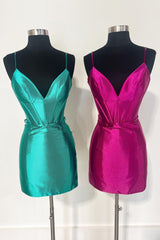 Simple Green Homecoming Dresses Corset Tight Satin Short Cocktail Dresses