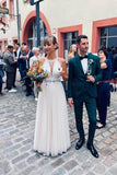 Simple Halter White Sleeveless A-line Tulle Wedding Dress
