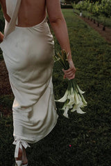 Simple High Neck Beach Wedding Dress Backless Mermaid Boho Bridal Gown