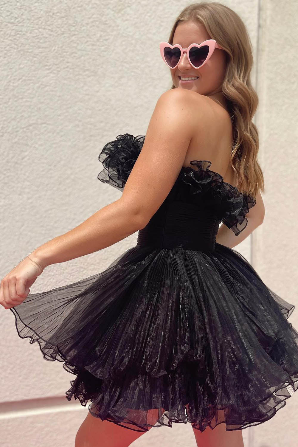 Simple Homecoming Dresses Strapless Tiered Tulle A-Line Short Cocktail Dresses