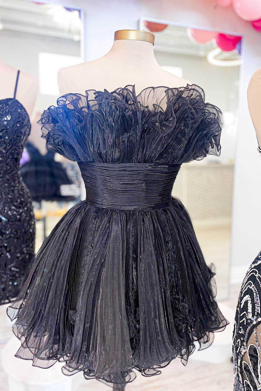 Simple Homecoming Dresses Strapless Tiered Tulle A-Line Short Cocktail Dresses