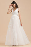 Simple Ivory V-Neck Tulle Lace Wedding Dress | Appliques Garden Bridal Gowns