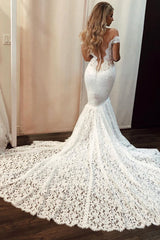 Simple Lace Mermaid Beach Wedding Dresses | Sexy Off-the-Shoulder Bridal Gowns