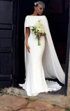 Simple Mermaid Wedding Dresses with Cape | Elegant Bateau Bridal Gowns