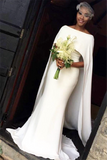 Simple Mermaid Wedding Dresses with Cape |  Elegant Bateau Bridal Gowns