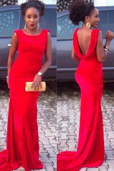 Simple Red Sleeveless Prom Dress New Arrival Open Back Evening Gown