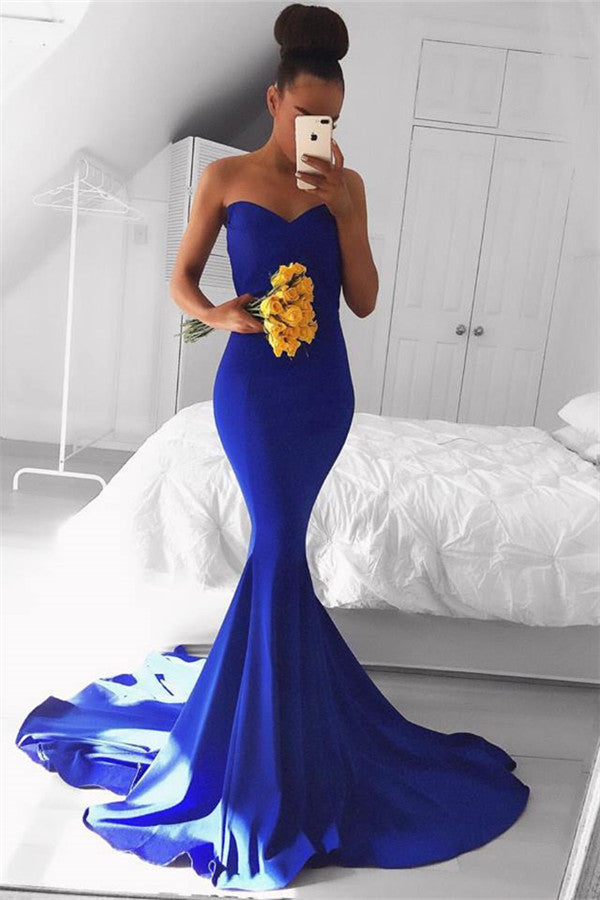 Simple Royal Blue Sweetheart Prom Dresses Mermaid Sexy Evening Gowns
