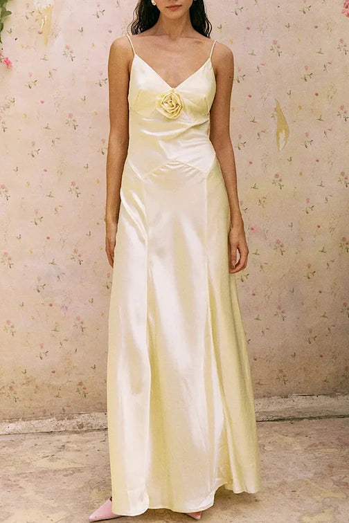 Sheath Spaghetti Straps Dusty Blue Long Prom Dress With 3D Flowers Formal Evening Gown