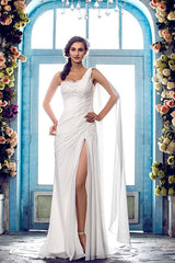 Simple Sheath Wedding Dress One Shoulder Chiffon Straps Country Vintage Bridal Gowns Sweep Train
