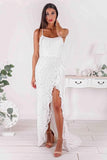 Simple Sleeveless White Satin Front-Split Mermaid Wedding Dresses