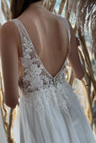 Simple White Chiffon Backless A-Line Wedding Dresses With Lace
