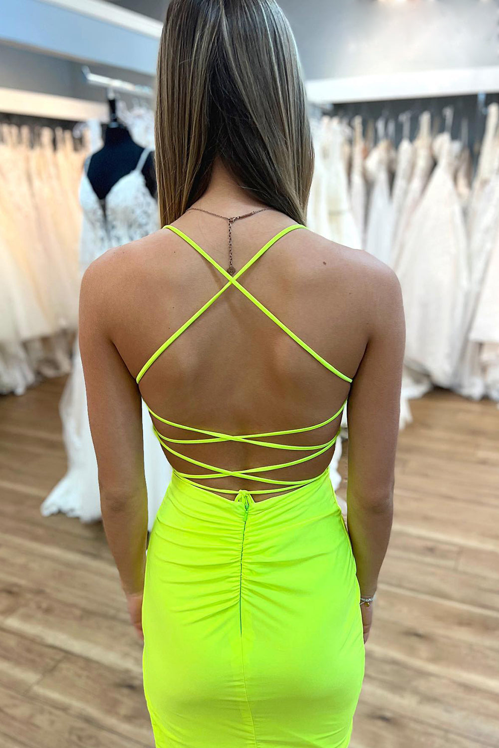 Simple Yellow Homecoming Dresses Spaghetti Straps Tight Short Cocktail Dresses with Slit