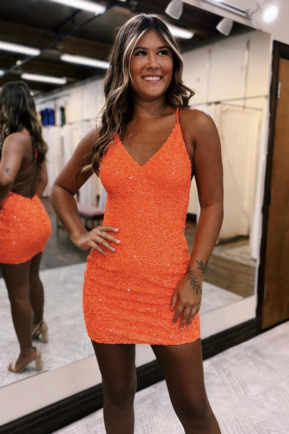 Sky Blue Homecoming Dresses Sequin Backless Tight Short Cocktail Dresses