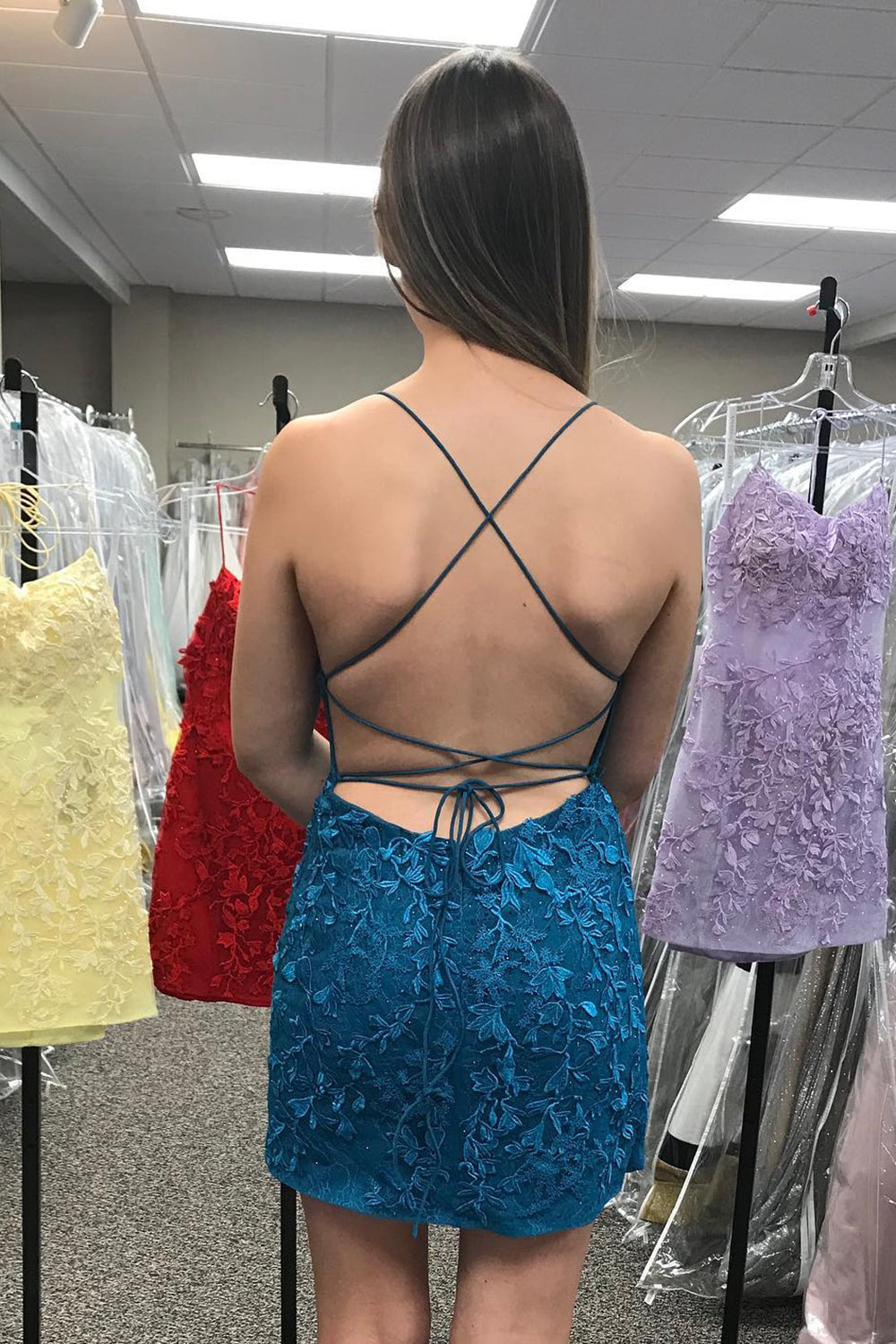 Sky Blue Homecoming Dresses Short Tight Prom Dress with Lace Beading