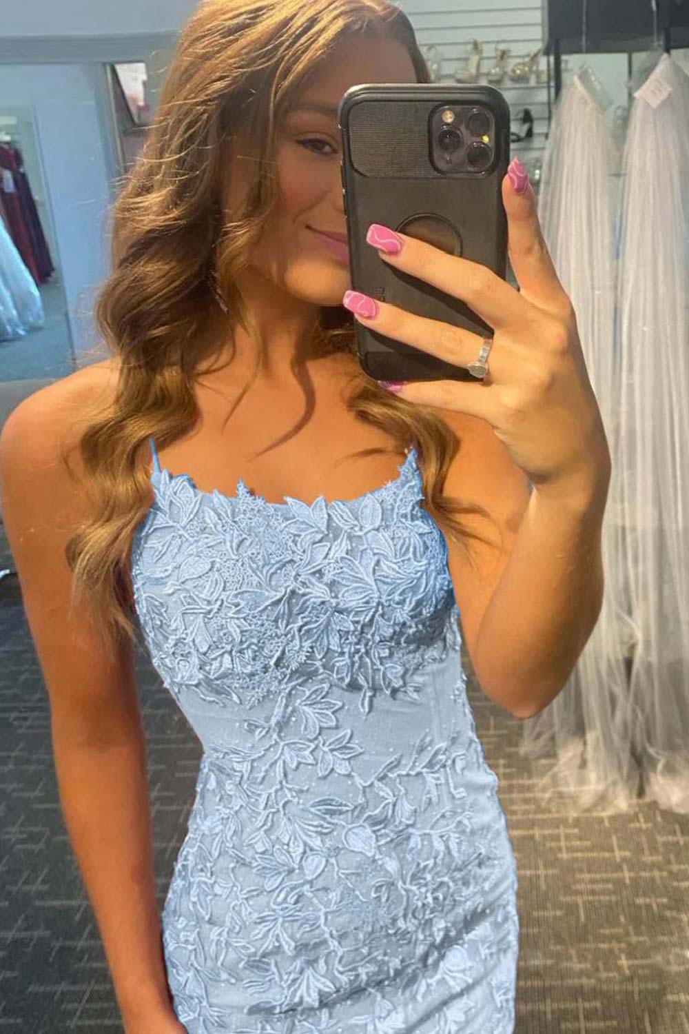 Sky Blue Homecoming Dresses Short Tight Prom Dress with Lace Beading