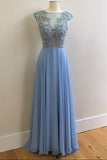 Sky Blue Prom Dresses Sparkly Crystals Open Back Long Evening Dress CE046