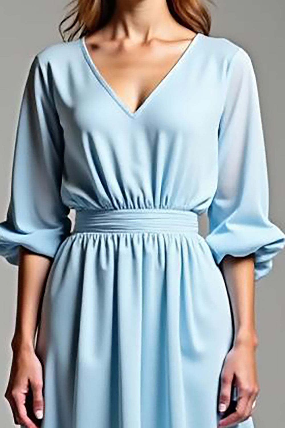 Sky Blue Wedding Guest Dress V-Neck Knee-Length Formal Dress With Half Sleeves