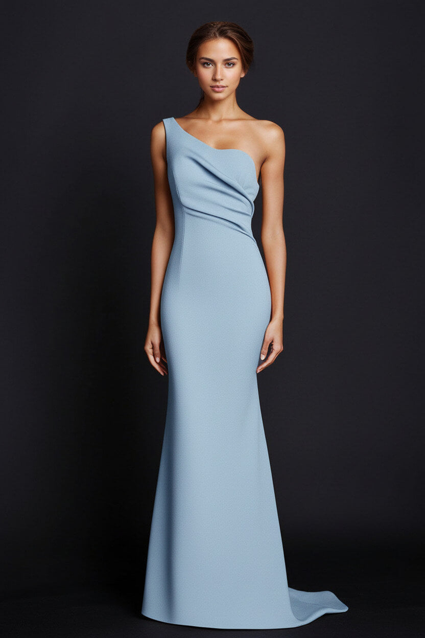 One Shoulder Khaki Wedding Guest Dress Mermaid Long Formal Dress